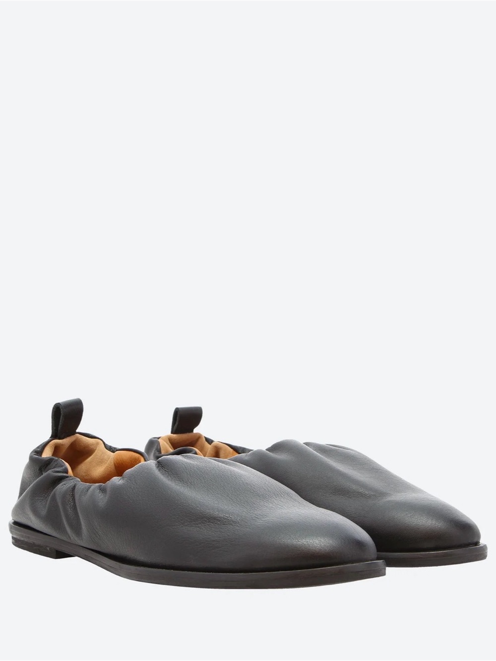 COCLICO Black Leather Elastic-Top Flats